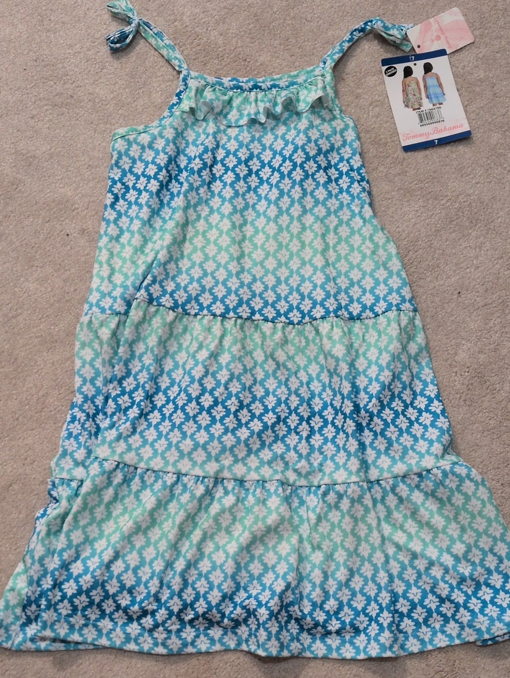 Tommy Bahama - Blue and Mint Ombre Floral Tie-Shoulder Sundress (Size 7)